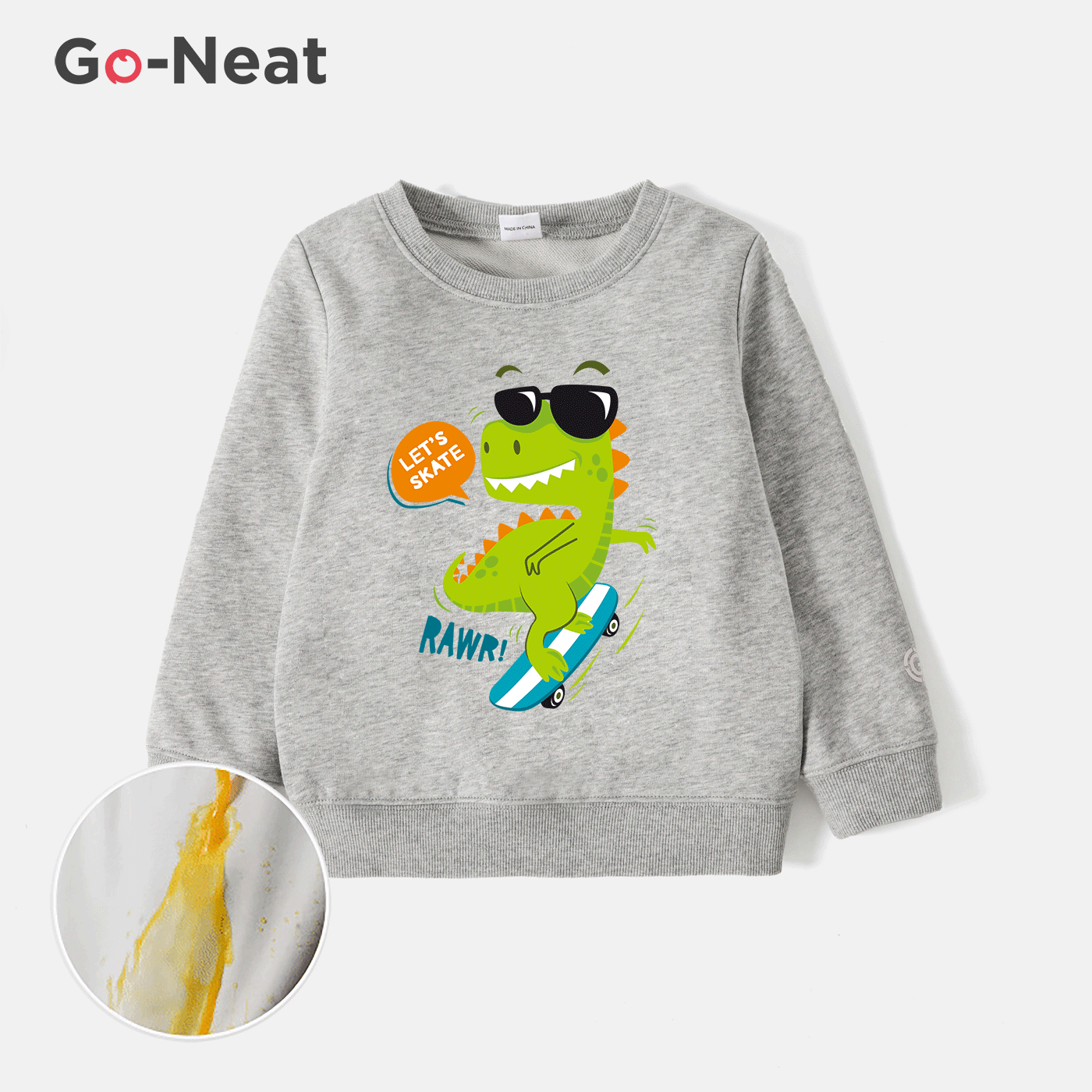 Go-Neat Water Repellent and Stain Resistant Sibling Matching Dinosaur Print Long-sleeve Sweatshirt Grey image 1