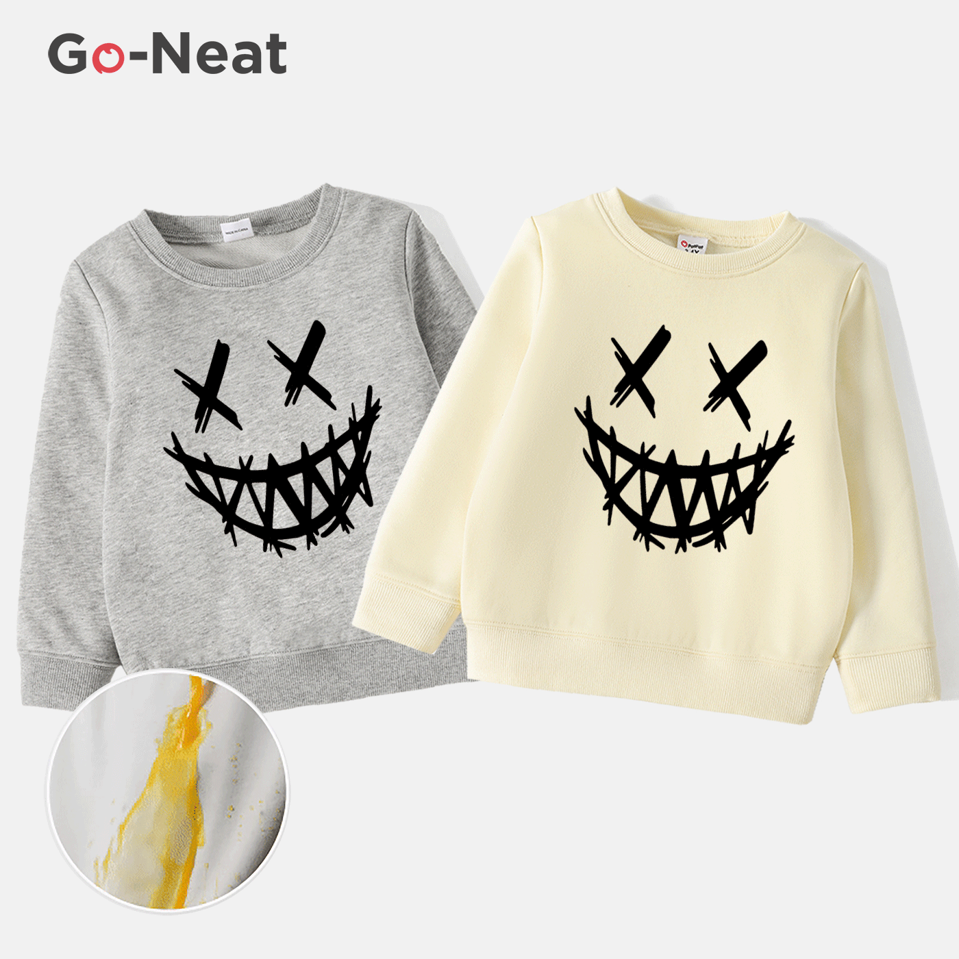 Go-Neat Water Repellent and Stain Resistant Sibling Matching Graphic Print Long-sleeve Sweatshirt Beige image 2