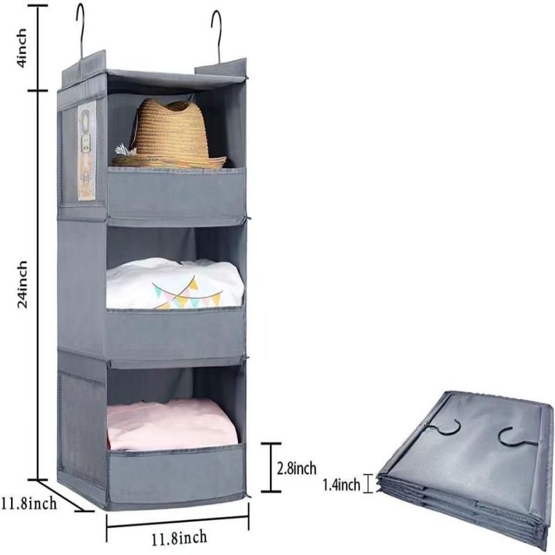 

3-Shelf Hanging Closet Organizer Collapsible Oxford Cloth Hanging Closet Shelves