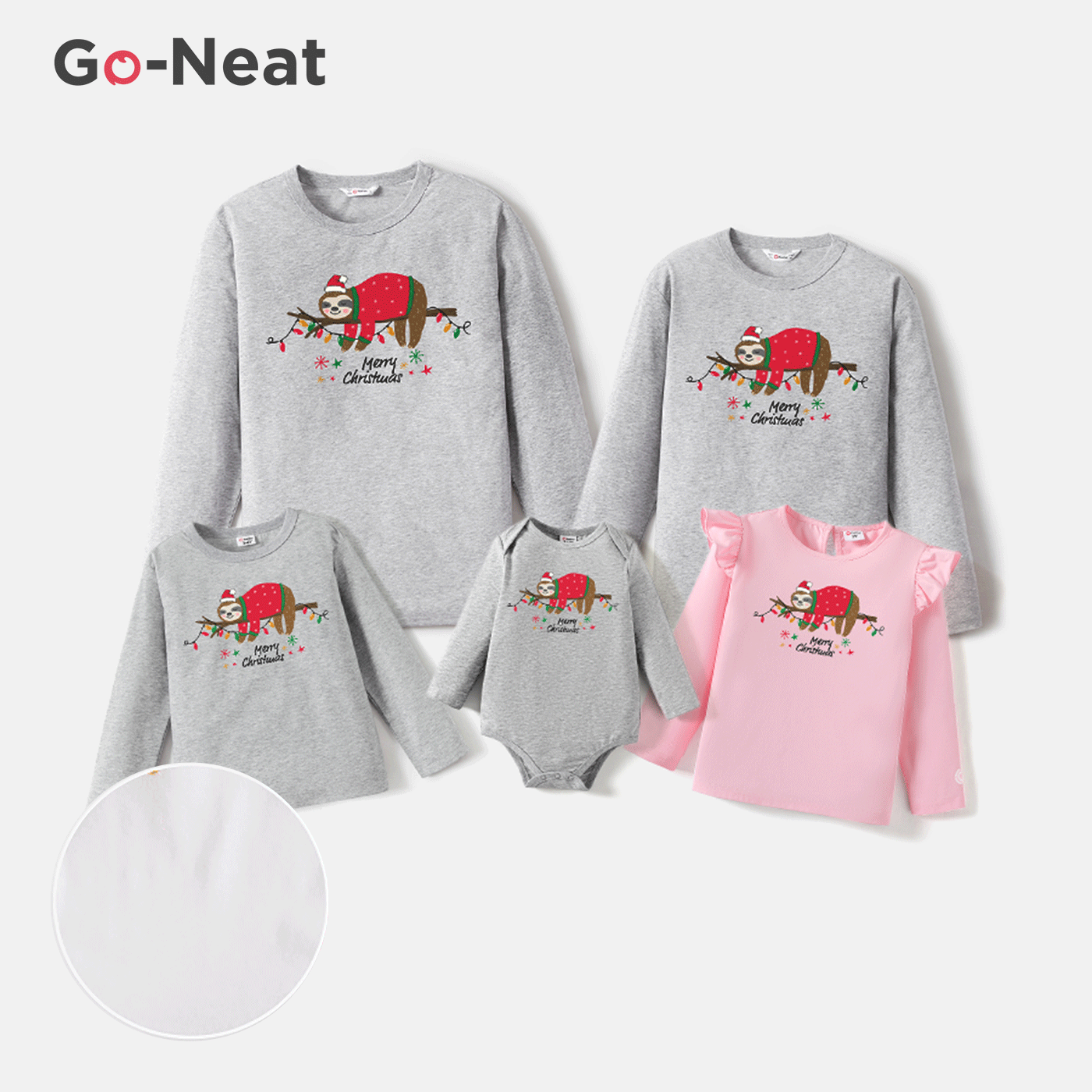 Go-Neat Water Repellent and Stain Resistant Family Matching Christmas Sloth & Letter Print Long-sleeve Tee