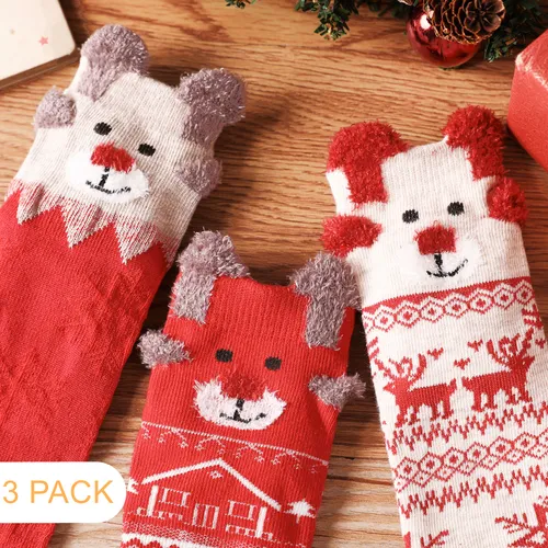 3 Paar Baby-/Kleinkind-Weihnachtsgrafik-Crew-Socken-Set