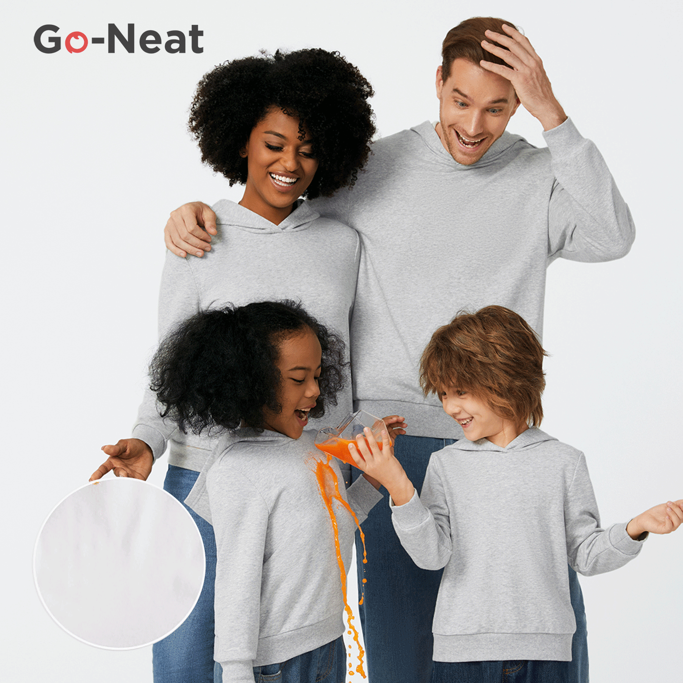 Go-Neat Water Repellent and Stain Resistant Family Matching Solid Hodded Sweatshirts Light Grey image 1