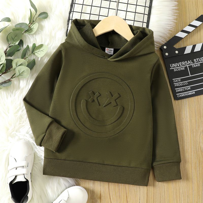 

Kid Boy Smile Face Textured Army Green Hoodie Sweatshirt