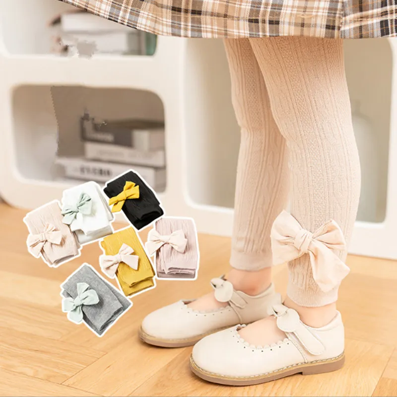 Toddler Girl Sweet Bowknot Design Knit Cotton Leggings  image 5