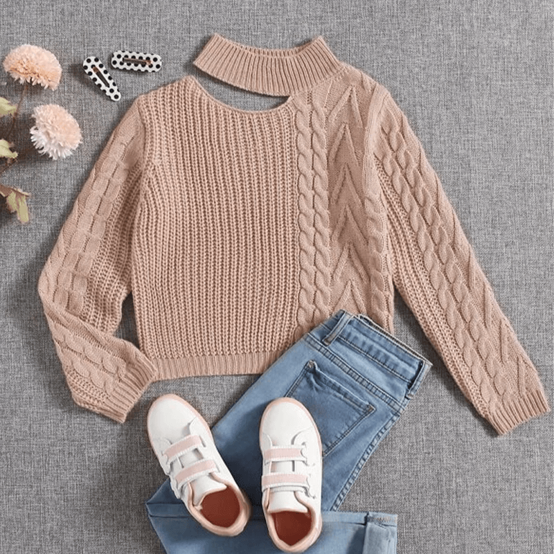 

Kid Girl Cut Out Cable Knit Textured Sweater