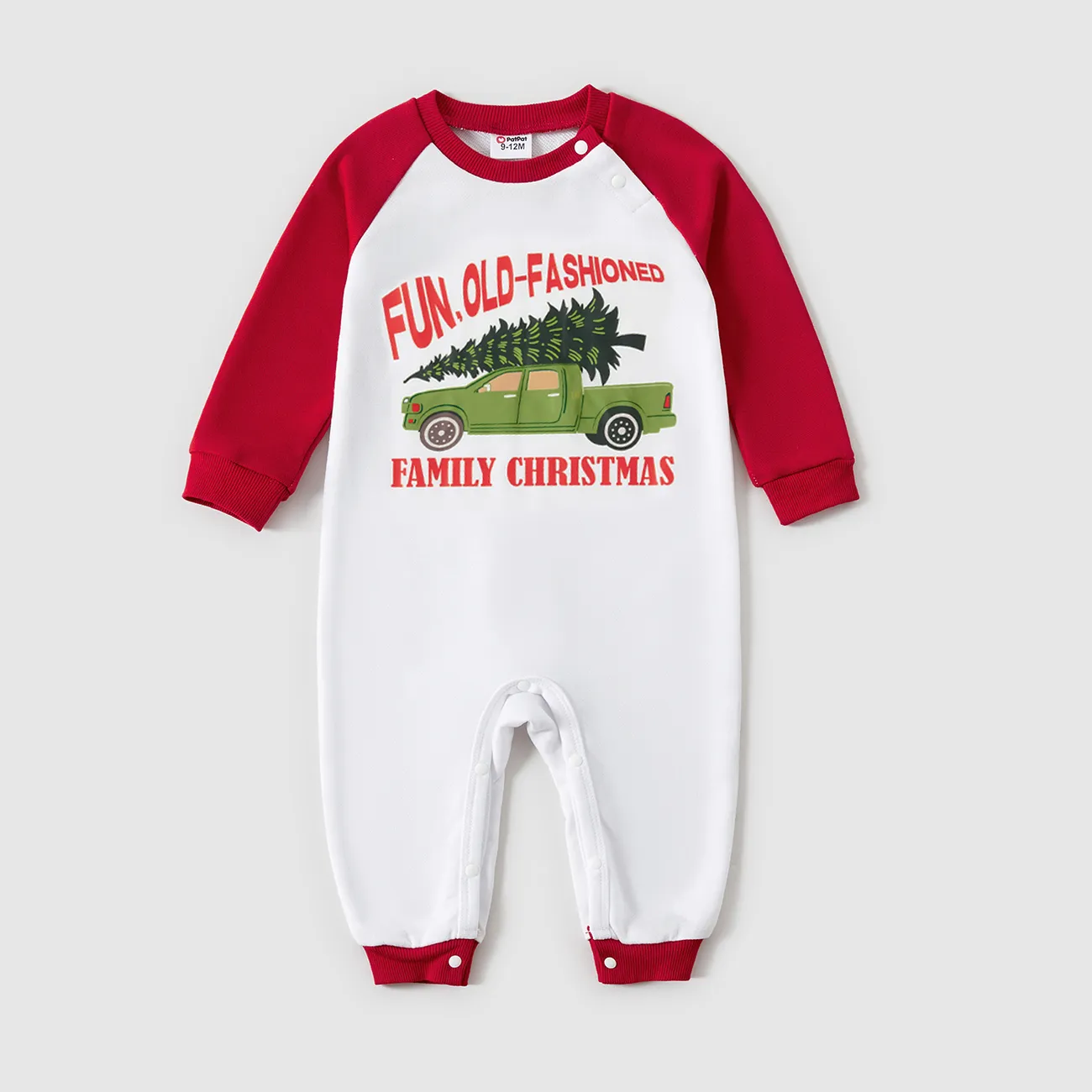 Christmas Family Matching Xmas Car & Letter Print Red Raglan-sleeve Sweatshirts REDWHITE big image 1