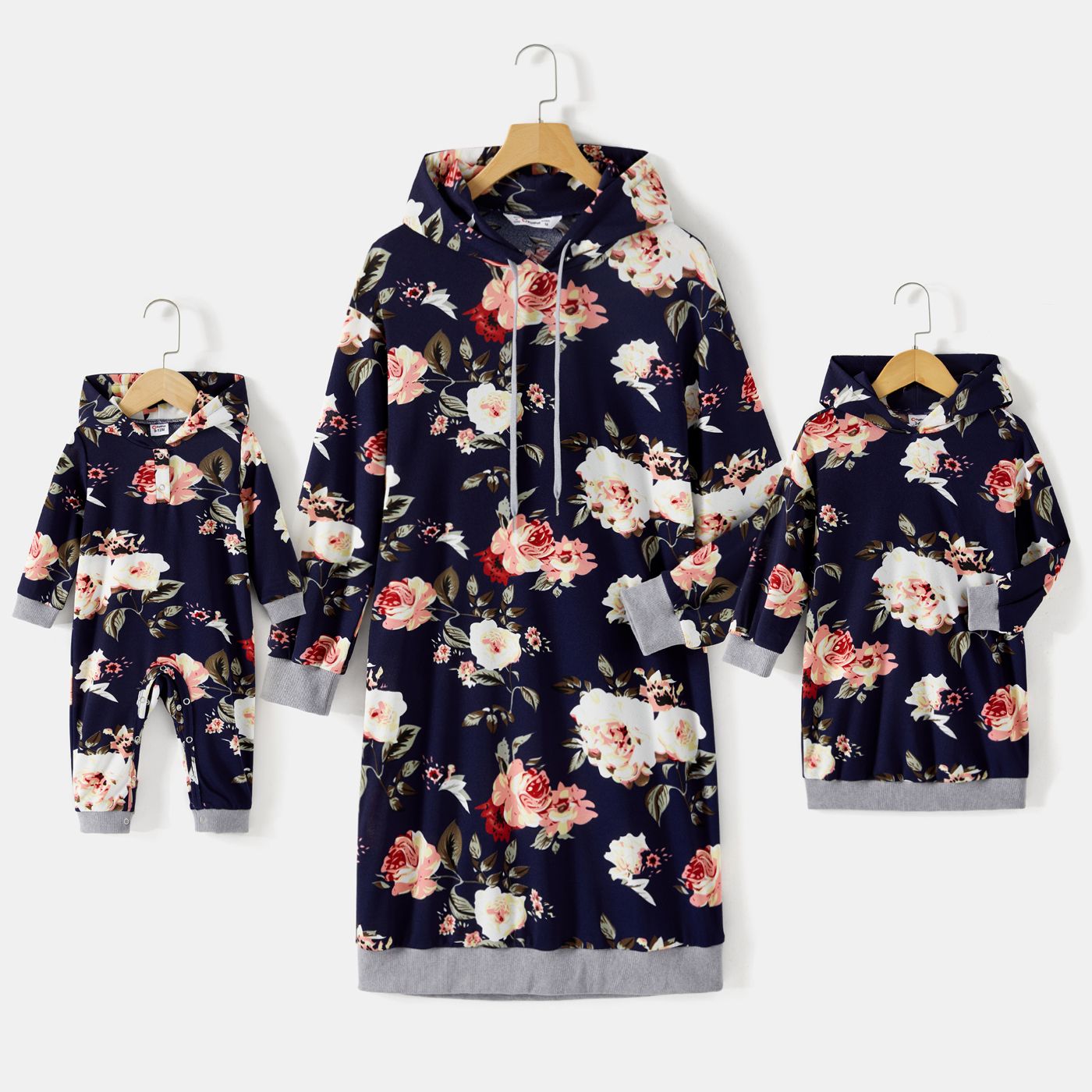

Mommy and Me Allover Floral Print Long-sleeve Drawstring Hoodie Dresses