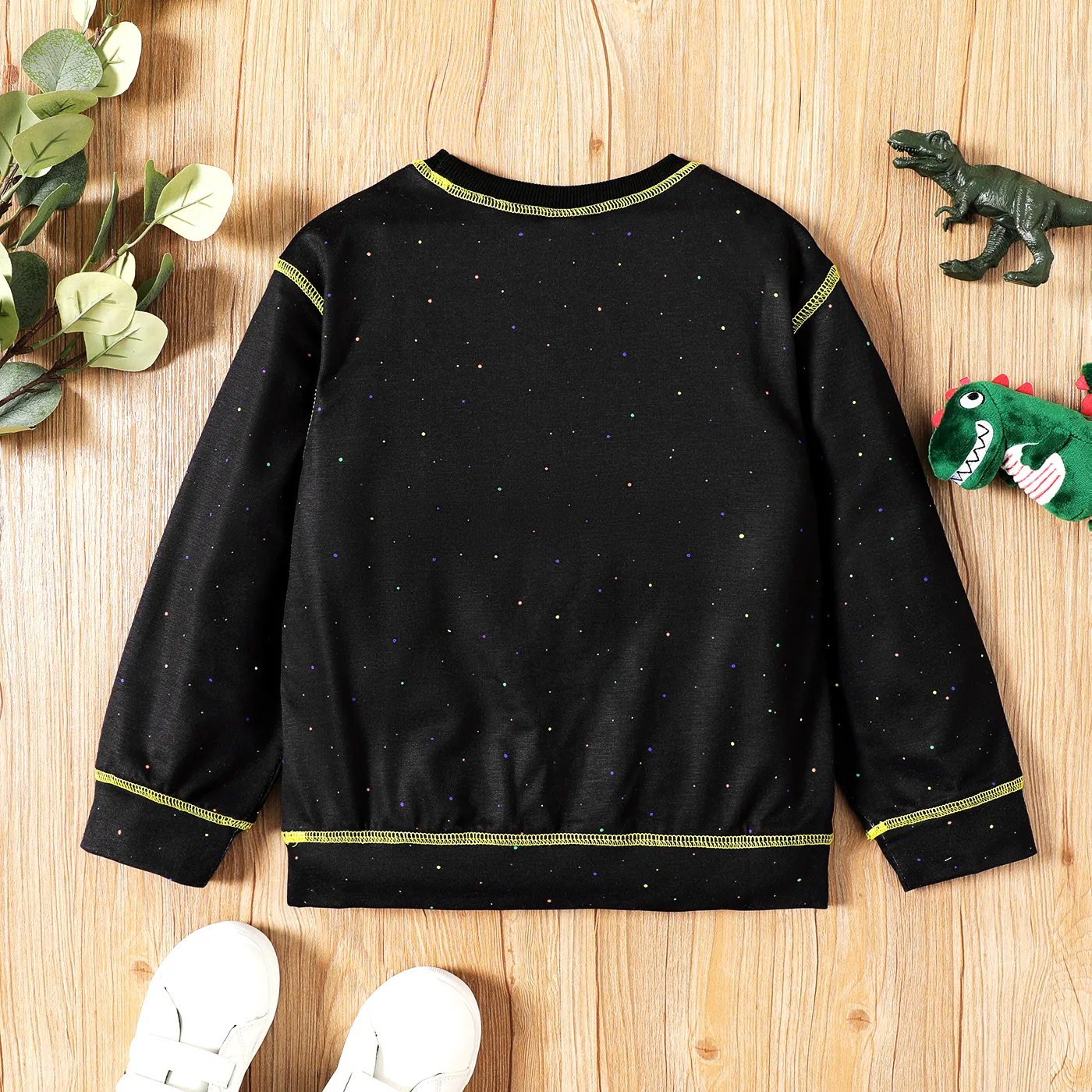 Kid Boy Colorful Dinosaur Print Pullover Sweatshirt Black image 2