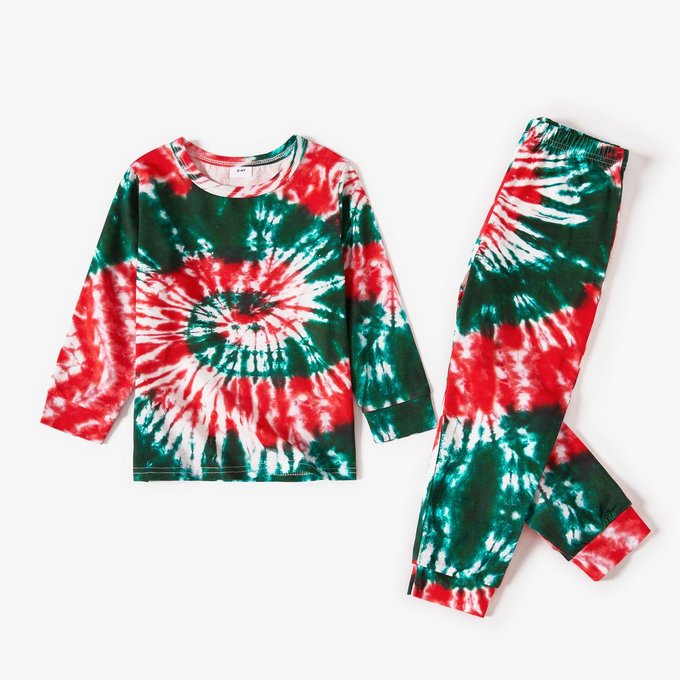 Christmas Family Matching Allover Tie Dye Long-sleeve Pajamas Sets (Flame Resistant)