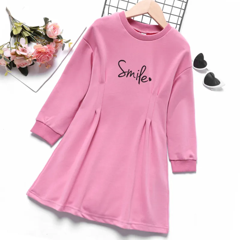 Kid Girl Letter Print Pink Sweatshirt Dress Pink big image 1