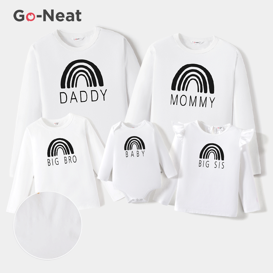 Go-Neat Water Repellent and Stain Resistant Family Matching Rainbow & Letter Print Long-sleeve Tee White big image 1