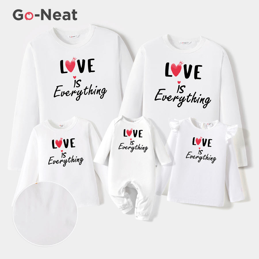 Go-Neat Water Repellent and Stain Resistant Family Matching Heart & Letter Print Long-sleeve Tee White