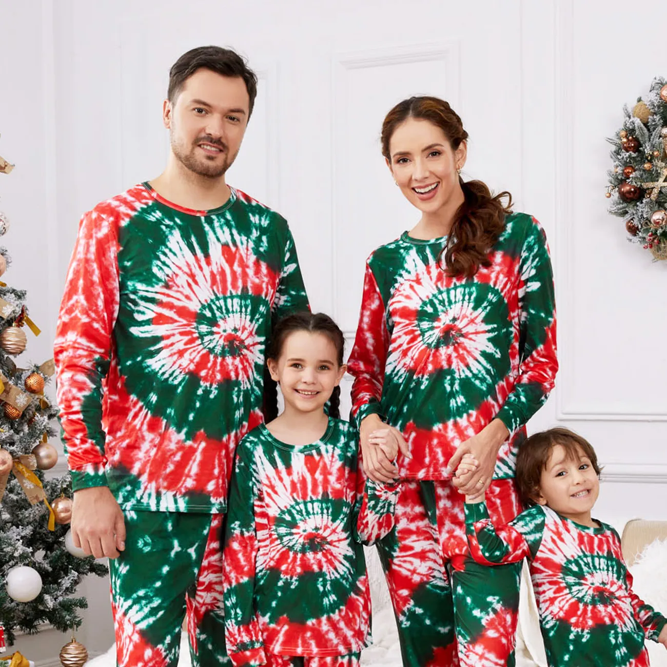 Christmas Family Matching Allover Tie Dye Long-sleeve Pajamas Sets (Flame Resistant) Multi-color big image 1