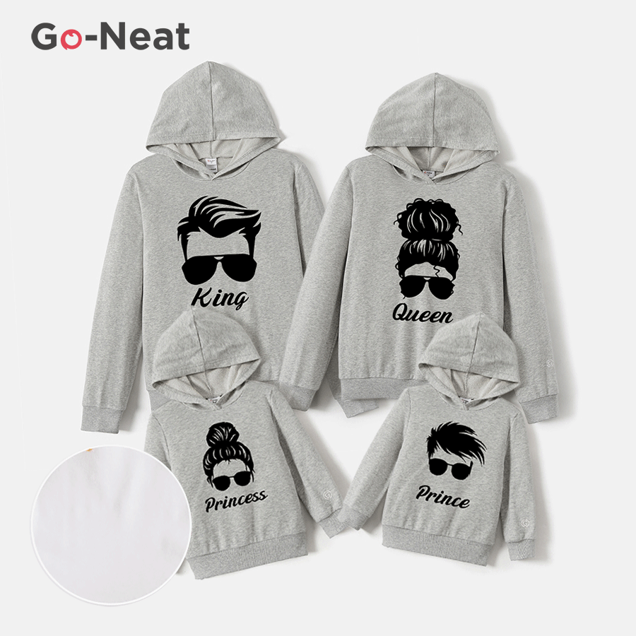 Go-Neat Water Repellent and Stain Resistant Family Matching Figure & Letter Print Grey Long-sleeve Hoodies Grey big image 1