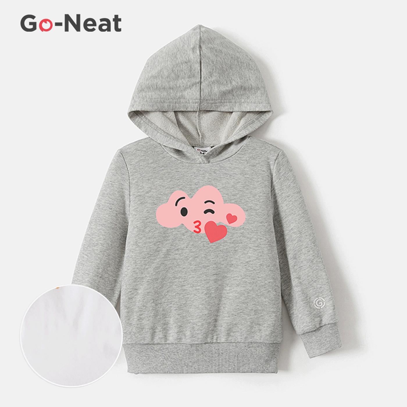 [5Y-14Y] Go-Neat Water Repellent and Stain Resistant Kid Girl/Boy Cloud & Heart Print Hoodie Sweatshirt Light Grey