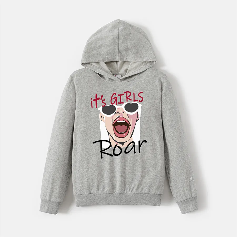 Go-Neat Water Repellent and Stain Resistant Mommy and Me Figure & Letter Print Grey Long-sleeve Hoodies Light Grey image 2