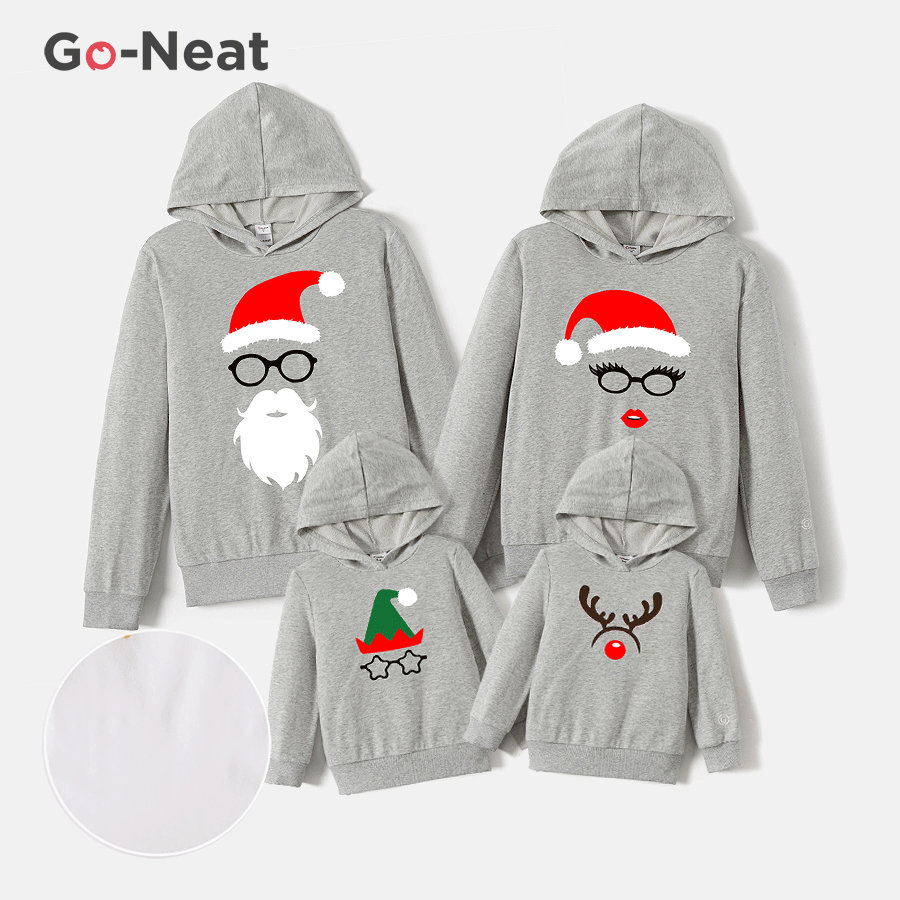 Go-Neat Water Repellent and Stain Resistant Family Matching Christmas Graphic Grey Long-sleeve Hoodies Light Grey