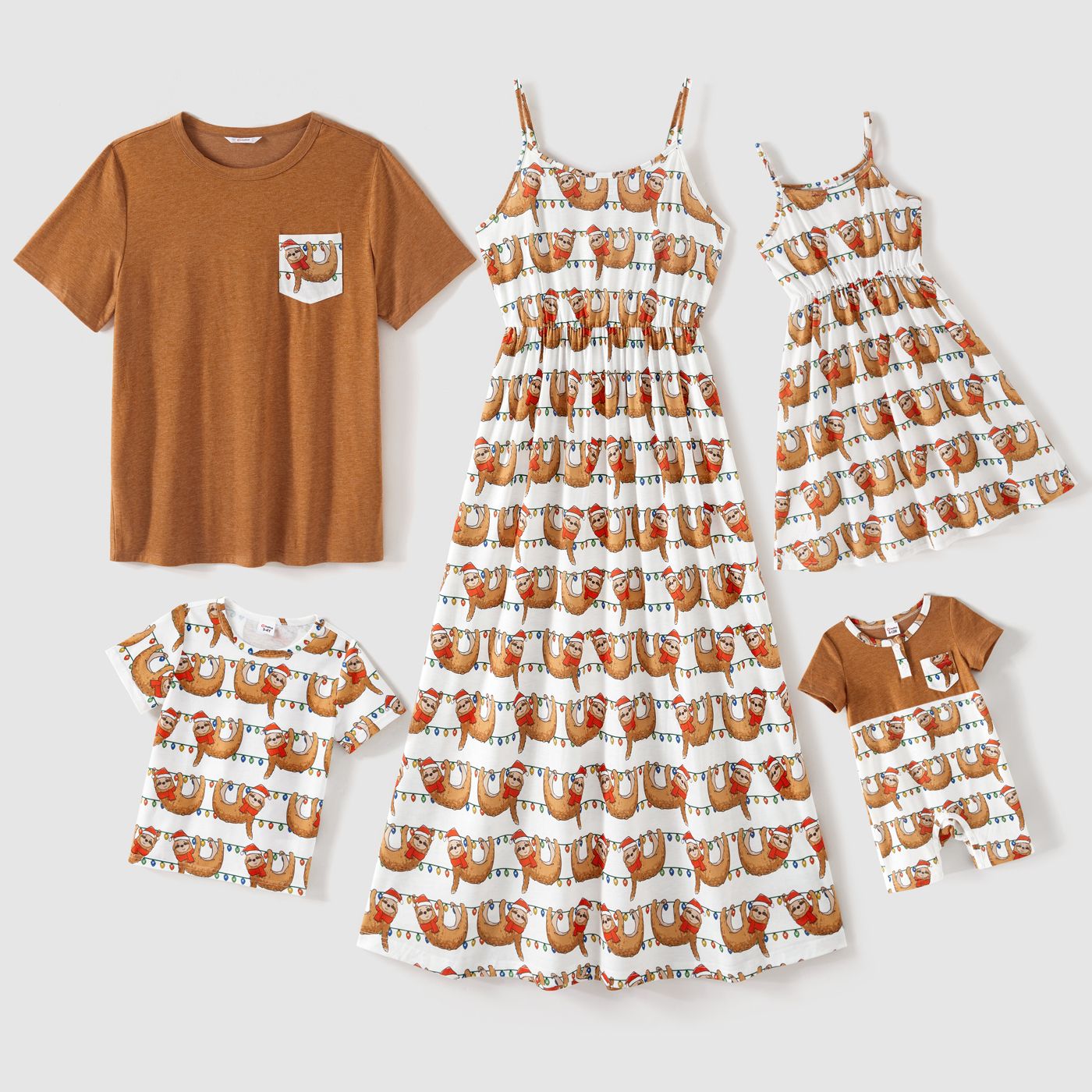 

Christmas Family Matching Allover Sloth Print Cami Dresses and Short-sleeve T-shirts Sets