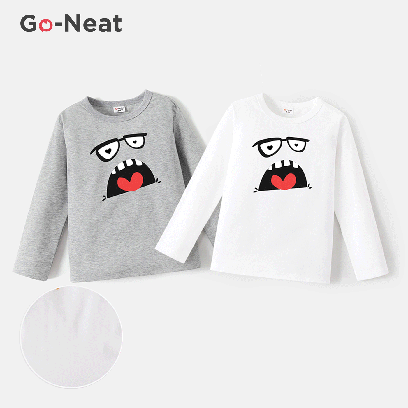 [2Y-6Y] Go-Neat Water Repellent and Stain Resistant Toddler Girl/Boy Face Graphic Print Long-sleeve Tee