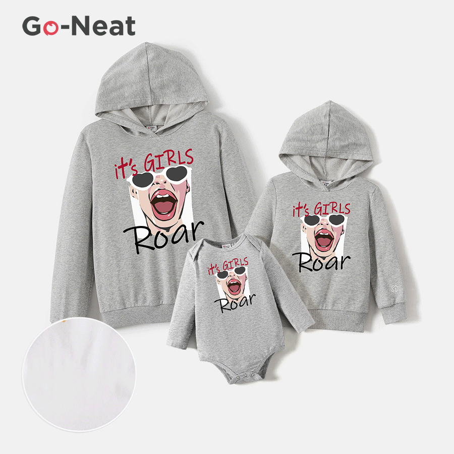 Go-Neat Water Repellent and Stain Resistant Mommy and Me Figure & Letter Print Grey Long-sleeve Hoodies Light Grey big image 1