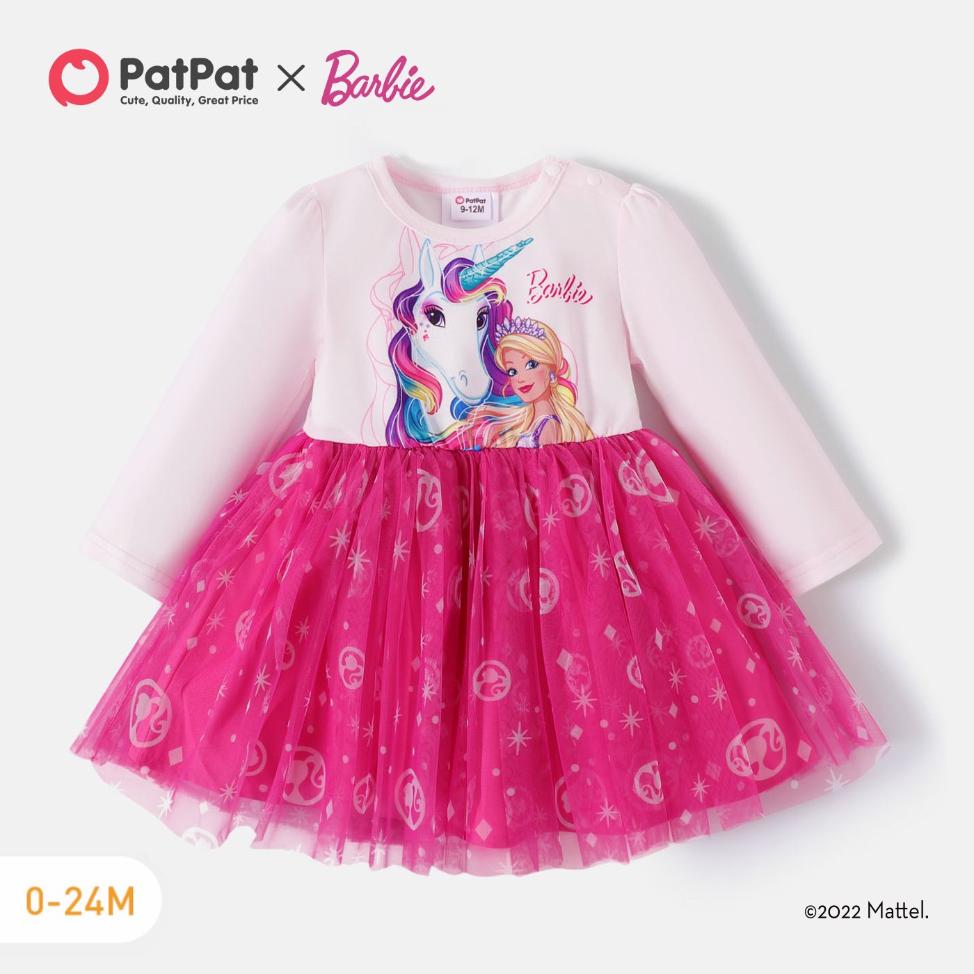 

Barbie Baby Girl Long-sleeve Graphic Spliced Mesh Dress