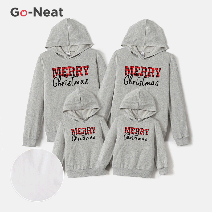 Go-Neat Water Repellent and Stain Resistant Family Matching Plaid Letter Print Grey Long-sleeve Hoodies Light Grey image 1