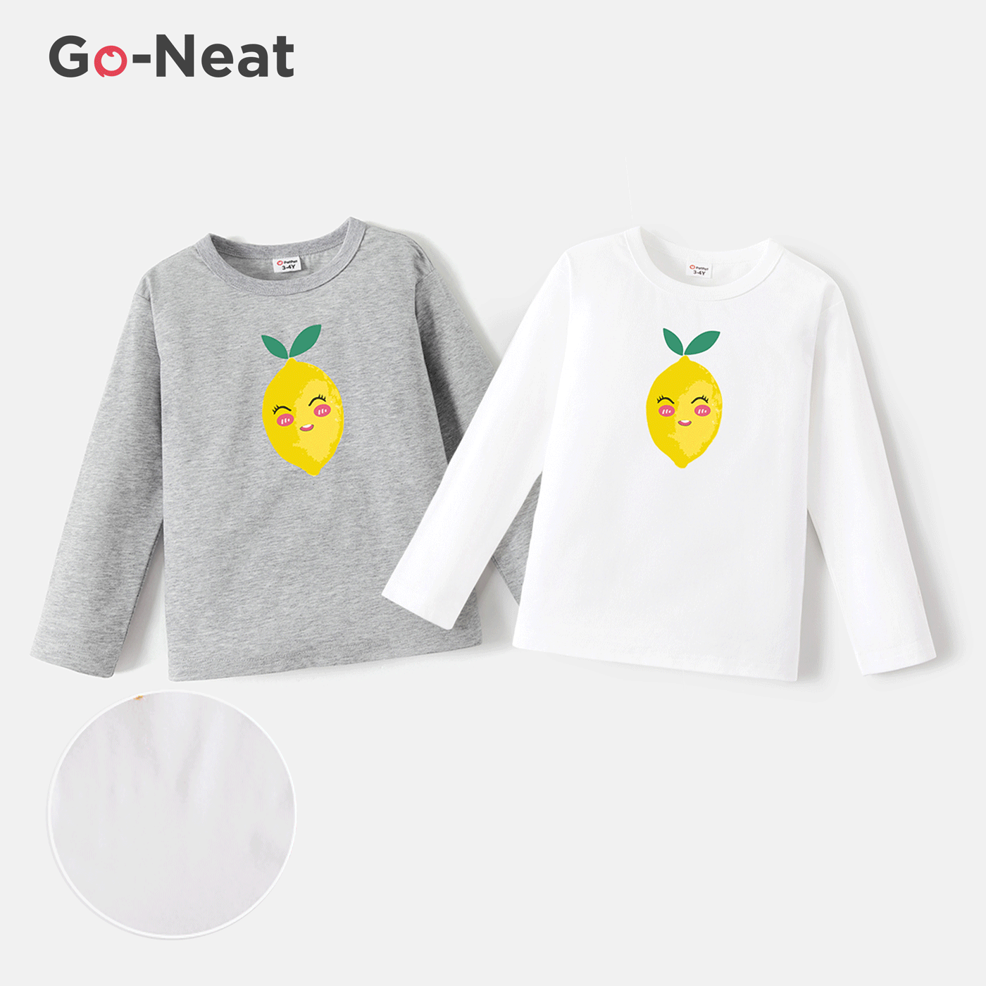 [2Y-6Y] Go-Neat Water Repellent and Stain Resistant Toddler Girl/Boy Lemon Print Long-sleeve Tee White image 2