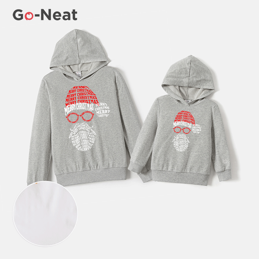Go-Neat Water Repellent and Stain Resistant Daddy and Me Christmas Santa Print Grey Long-sleeve Hoodies