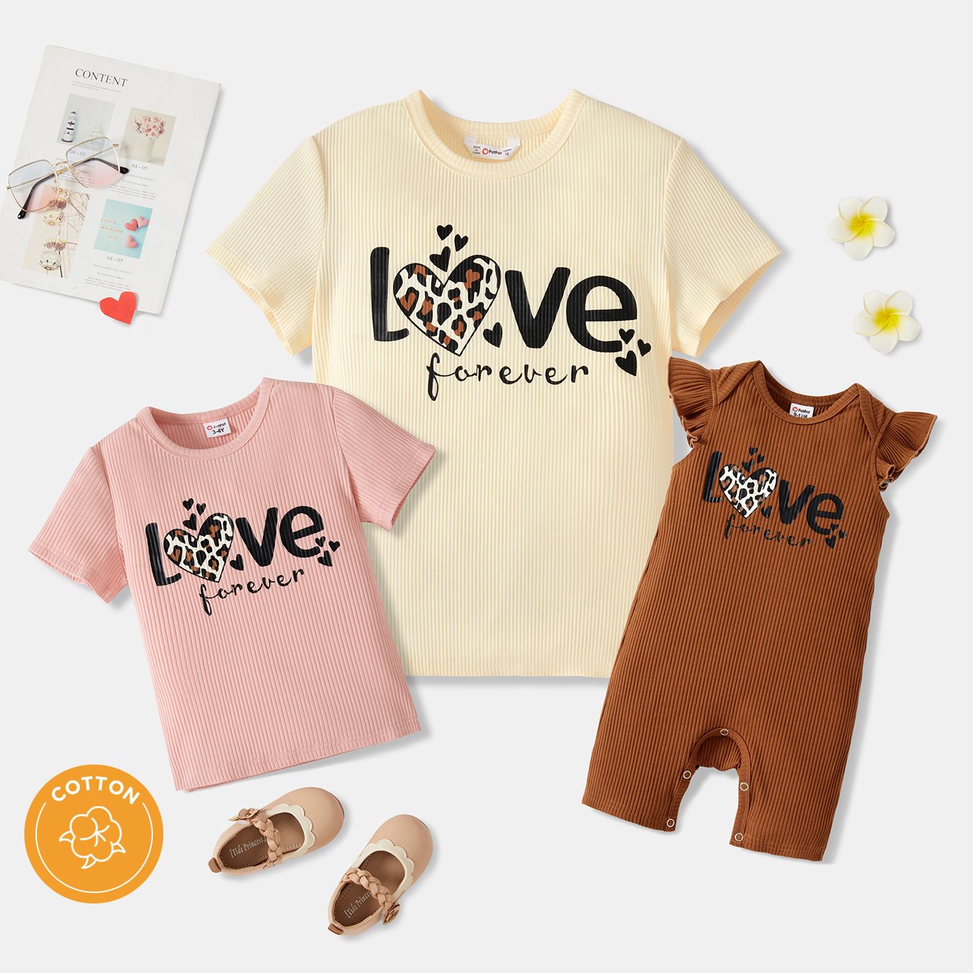 

Mommy and Me Cotton Ribbed Short-sleeve Leopard Heart & Letter Print Tee