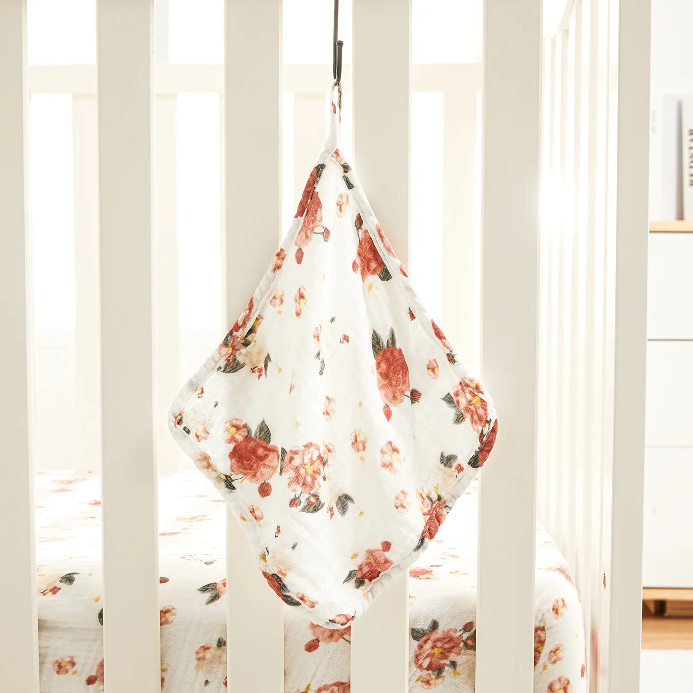 100% Cotton Muslin Baby Washcloth Floral Pattern Baby Face Towels Bibs for Newborn with Sensitive Skin  big image 1