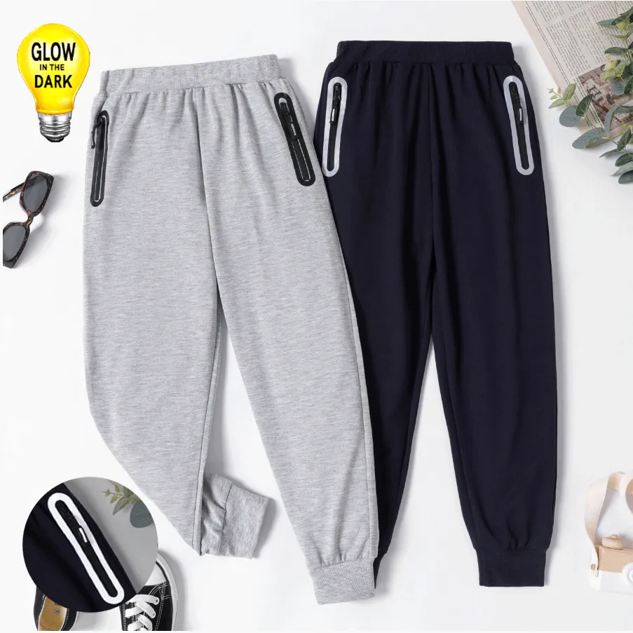 Kid Boy Laser Print Zipper Design Elasticized Pants