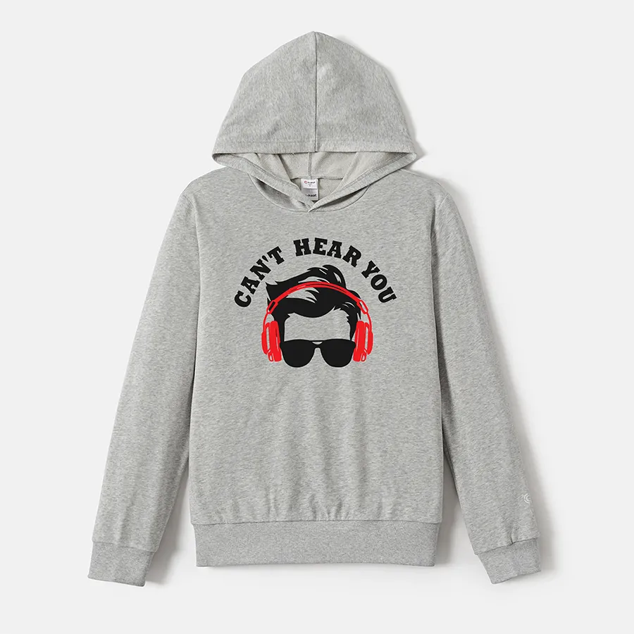 Go-Neat Water Repellent and Stain Resistant Family Matching Figure & Letter Print Grey Long-sleeve Hoodies  image 3