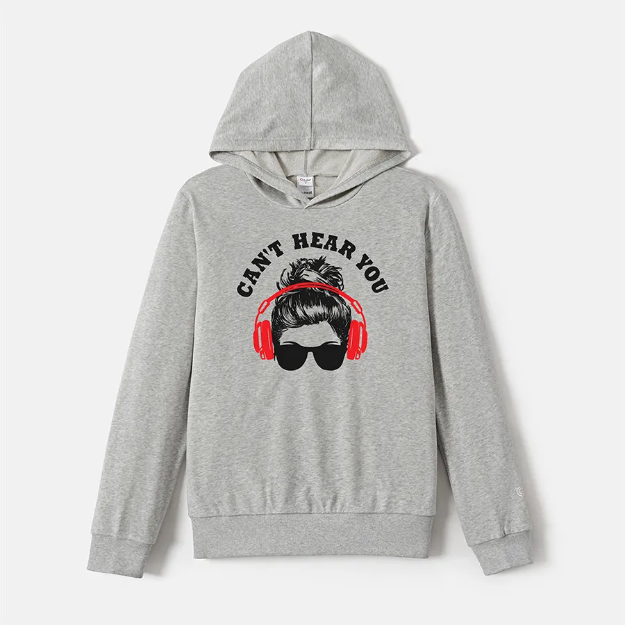 Go-Neat Water Repellent and Stain Resistant Family Matching Figure & Letter Print Grey Long-sleeve Hoodies  image 5