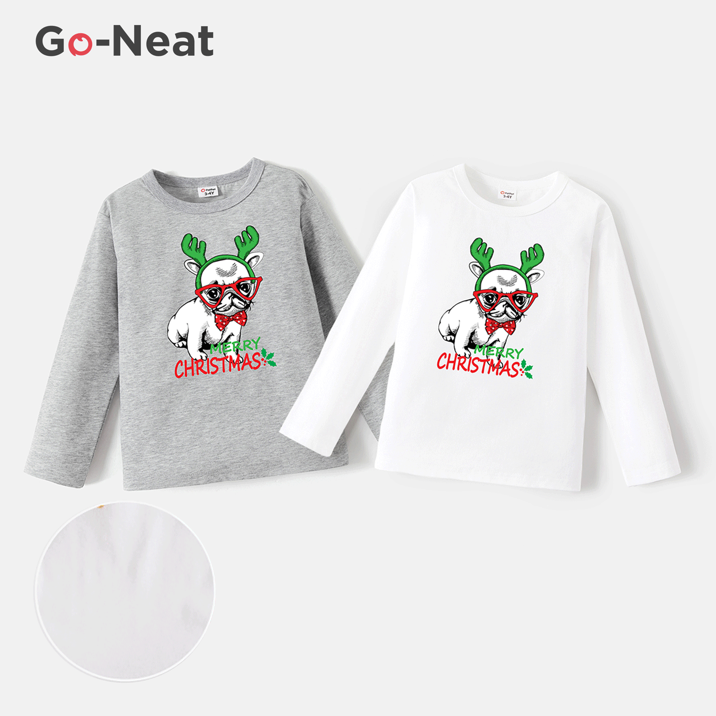 [2Y-6Y] Go-Neat Water Repellent and Stain Resistant Toddler Girl/Boy Christmas Animal Dog Print Long-sleeve Tee White big image 3