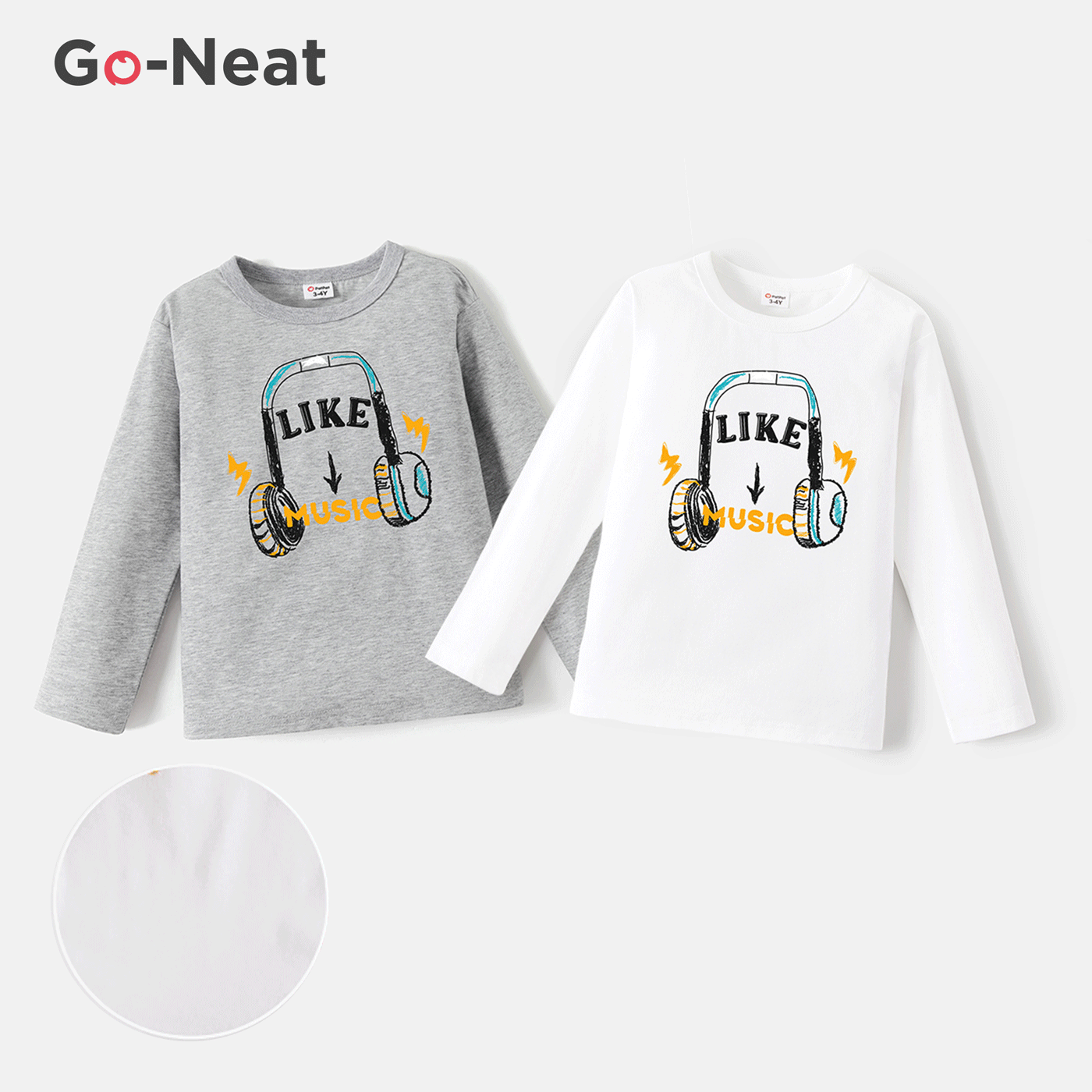 Go-Neat Resistente a manchas Criança Unissexo Auriculares Manga comprida T-shirts Branco image 3