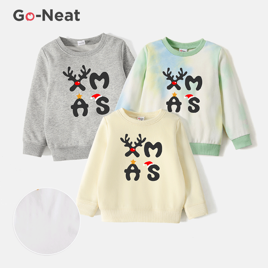 [5Y-14Y] Go-Neat Water Repellent and Stain Resistant Kid Girl/Boy Christmas Letter Print Pullover Sweatshirt