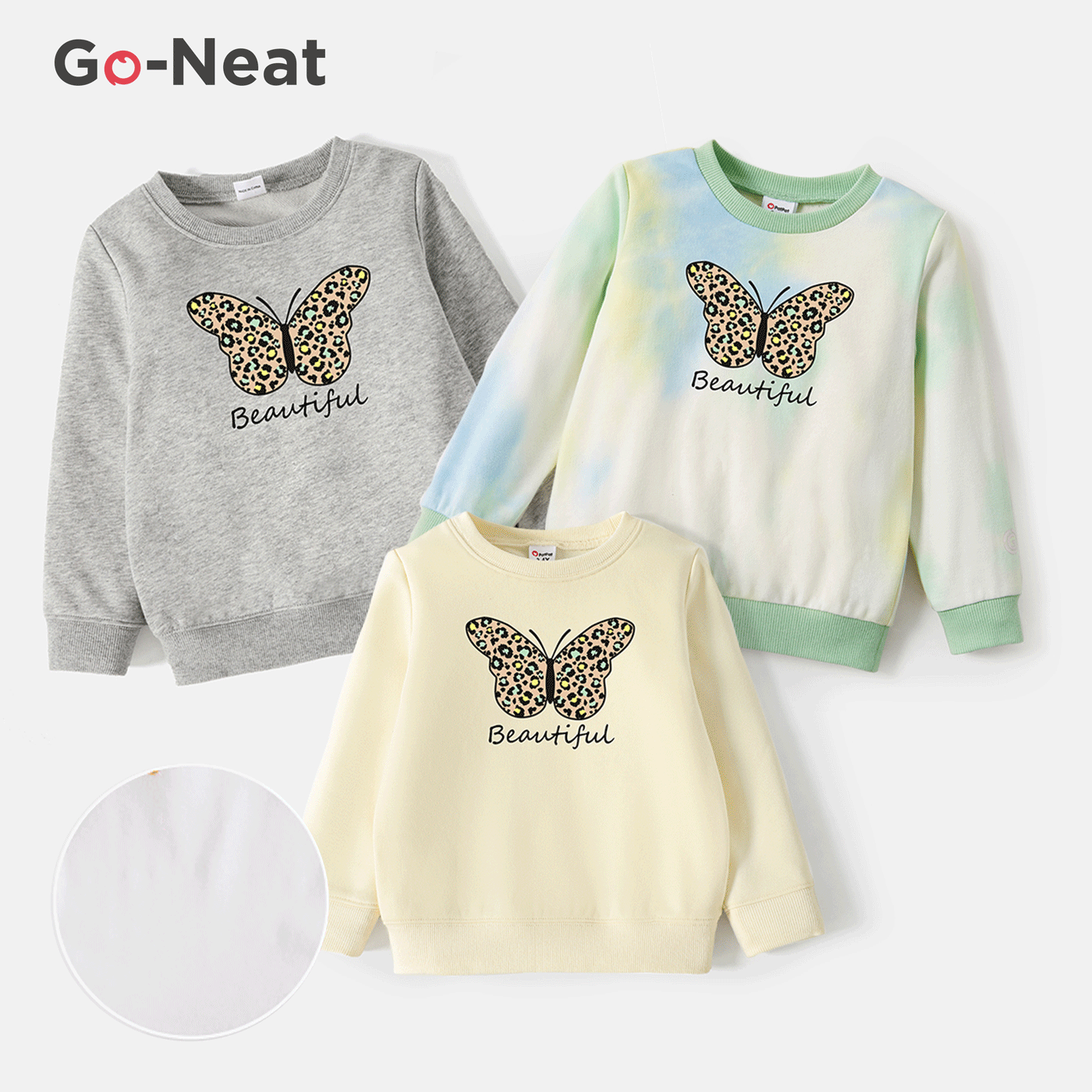 [2Y-6Y] Go-Neat Water Repellent and Stain Resistant Toddler Girl Butterfly Print Pullover Sweatshirt Beige image 3