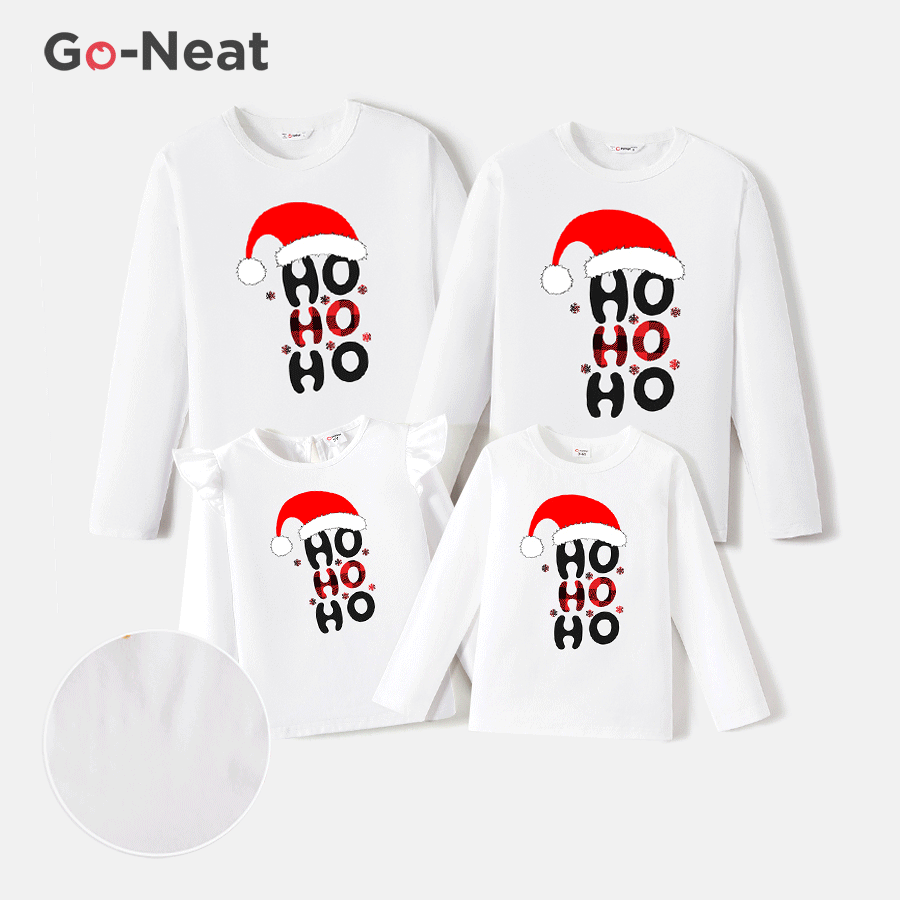 Go-Neat Water Repellent and Stain Resistant Christmas Family Matching Xmas Hat & Letter Print Long-sleeve Tee White image 1