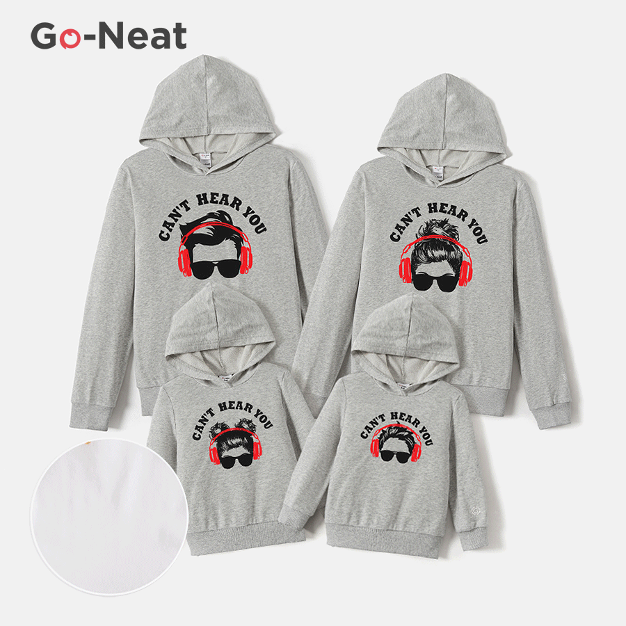 Go-Neat Water Repellent and Stain Resistant Family Matching Figure & Letter Print Grey Long-sleeve Hoodies