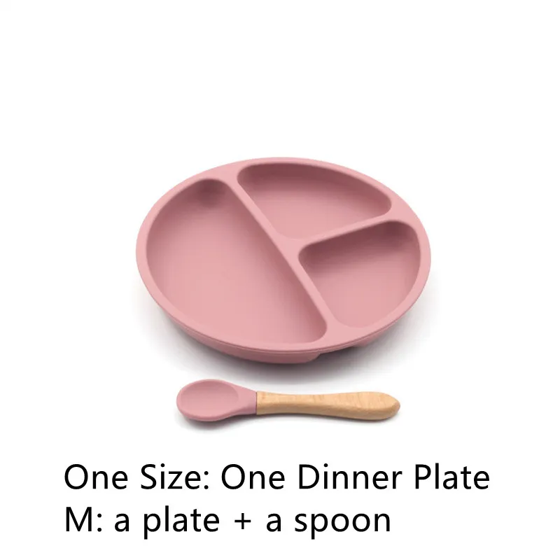 1Pc/2Pcs Baby Toddler Silicone Divided Plates Feeding Safe Kids Dishes Dinnerware Rose Gold big image 1