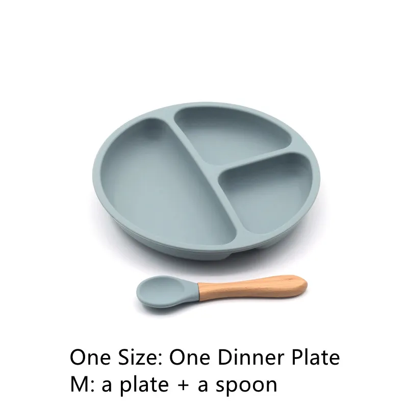 1Pc/2Pcs Baby Toddler Silicone Divided Plates Feeding Safe Kids Dishes Dinnerware Light Grey