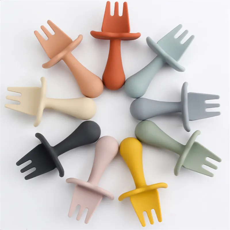 2Pcs Silicone Baby Feeding Set Includes Spoons & Forks Infant Newborn Utensil Set for Self-Training