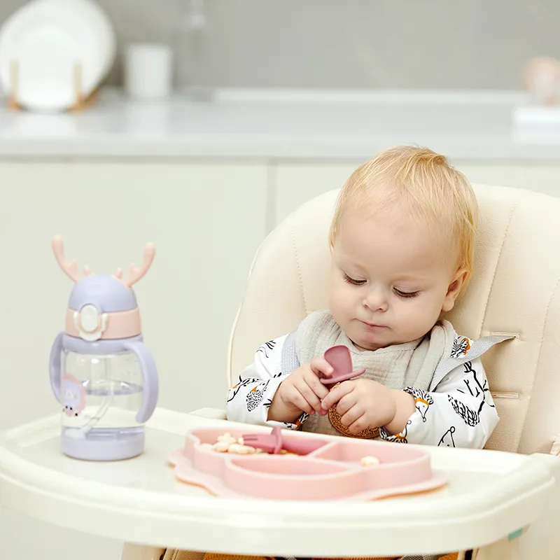 2Pcs Silicone Baby Feeding Set Includes Spoons & Forks Infant Newborn Utensil Set for Self-Training Pink image 2
