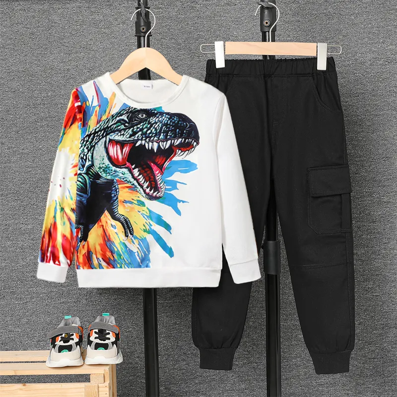 Kid Boy Dinosaur Painting Print Pullover Sweatshirt White image 6