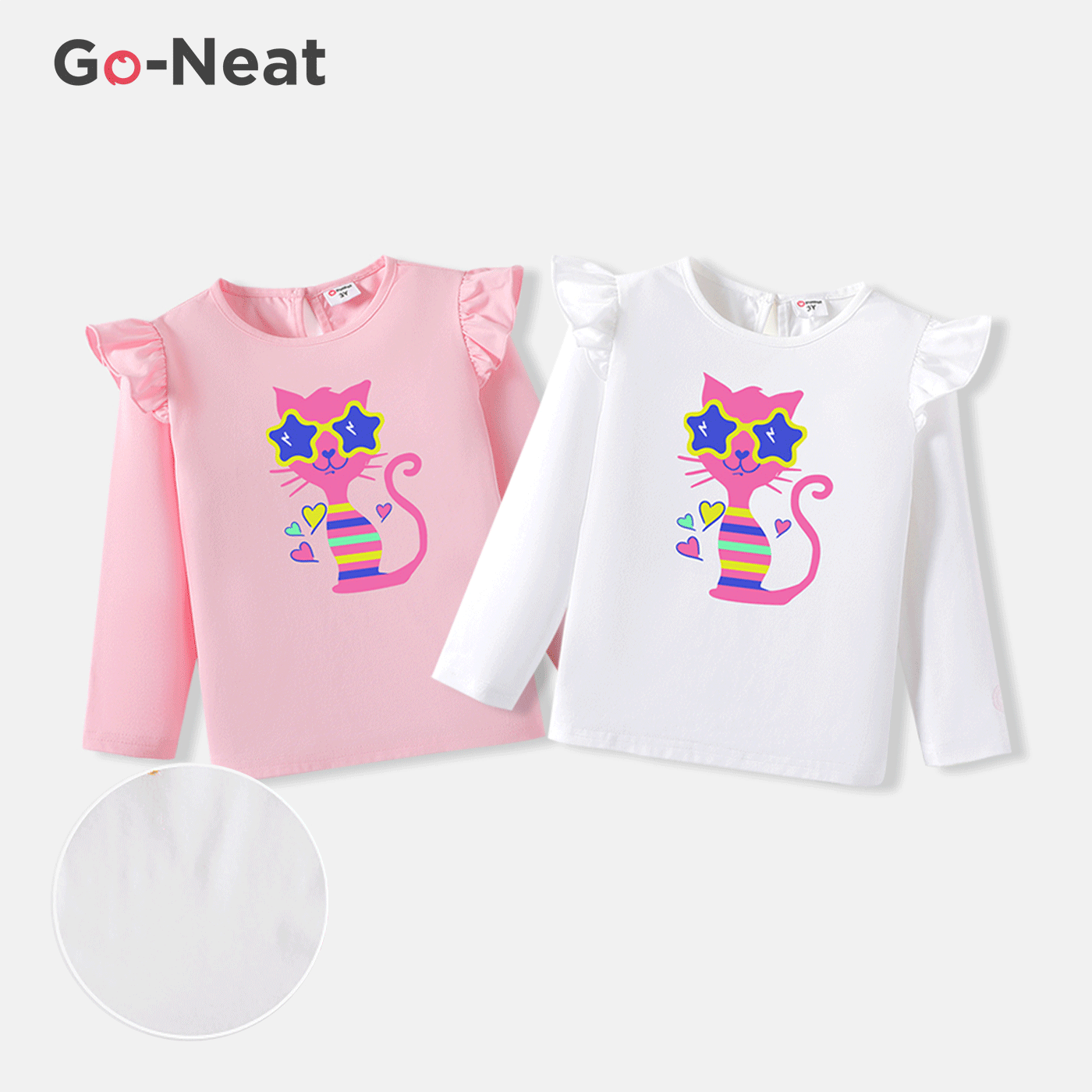 [2Y-6Y] Go-Neat Water Repellent and Stain Resistant Toddler Girl Cat Print Long-sleeve Tee White image 1