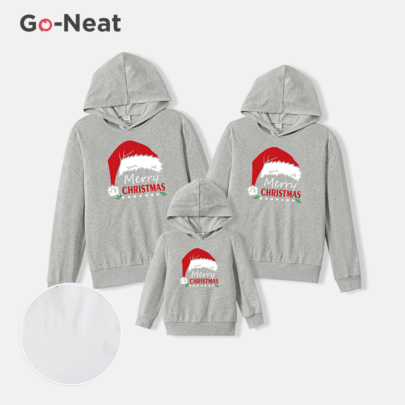 Go-Neat Water Repellent and Stain Resistant Family Matching Christmas Hat & Letter Print Grey Long-sleeve Hoodies Light Grey big image 1