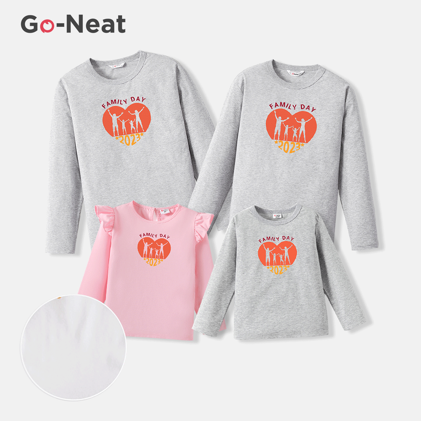 Go-Neat Water Repellent and Stain Resistant Family Matching Print Graphic Long-sleeve Tee Light Grey
