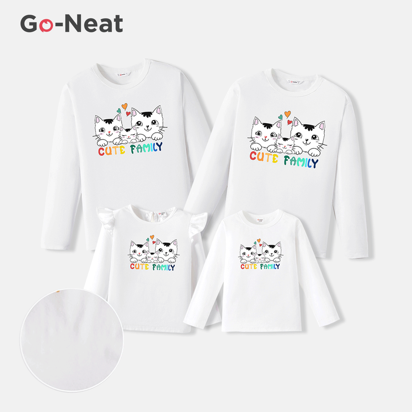 Go-Neat Water Repellent and Stain Resistant Family Matching Cat & Letter Print Long-sleeve Tee White image 1