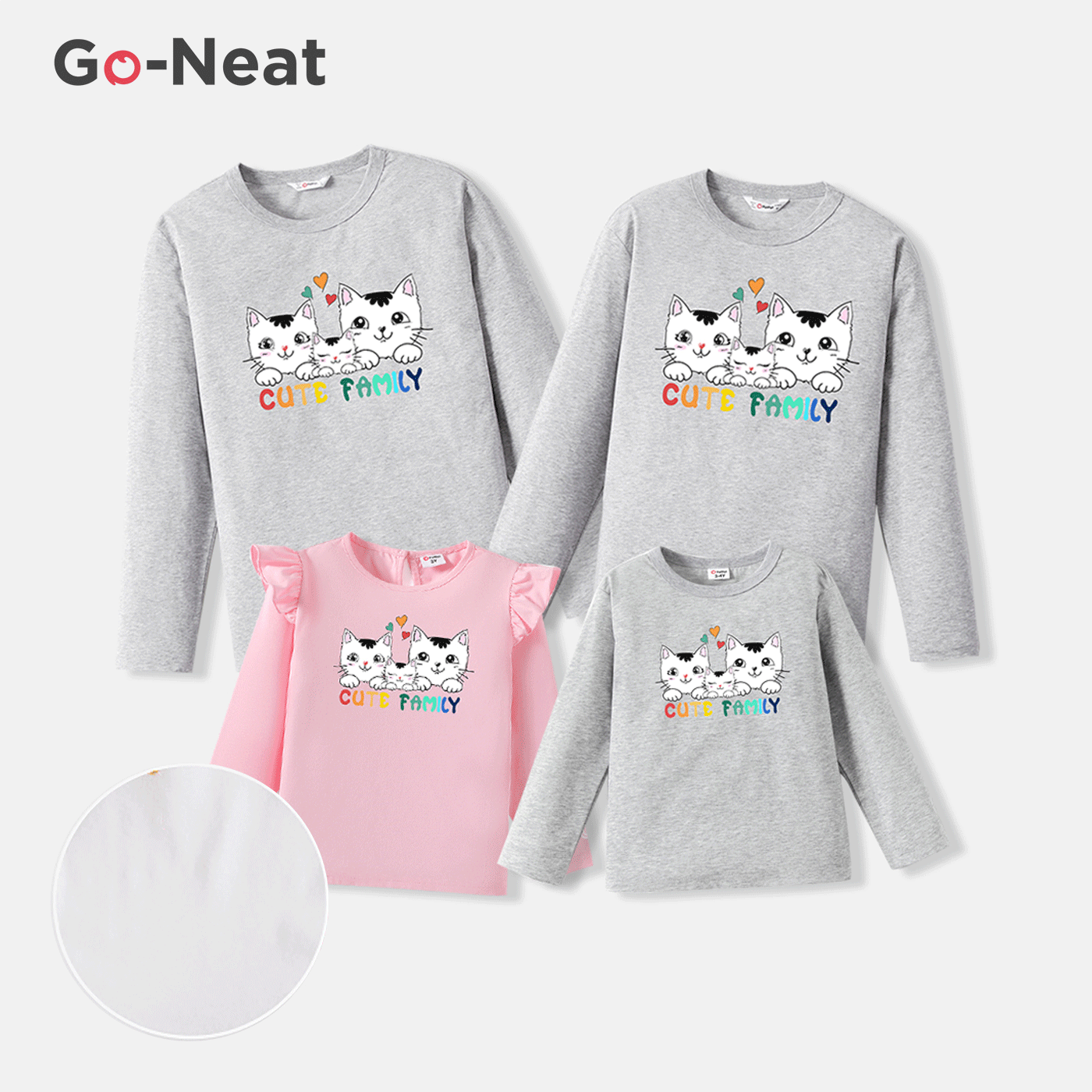 Go-Neat Water Repellent and Stain Resistant Family Matching Cat & Letter Print Long-sleeve Tee