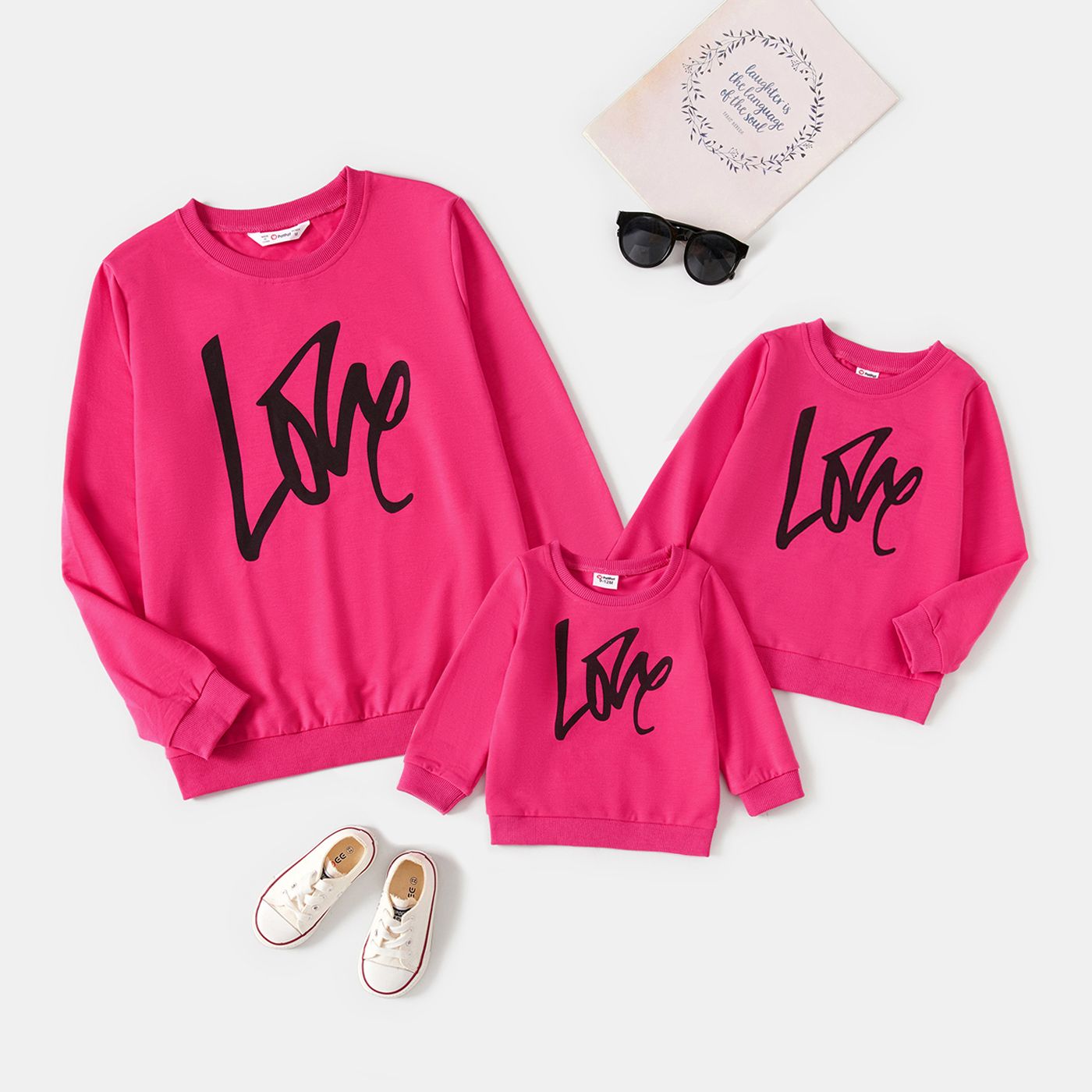 

Mommy and Me Letter Print Hot Pink Long-sleeve Sweatshirts